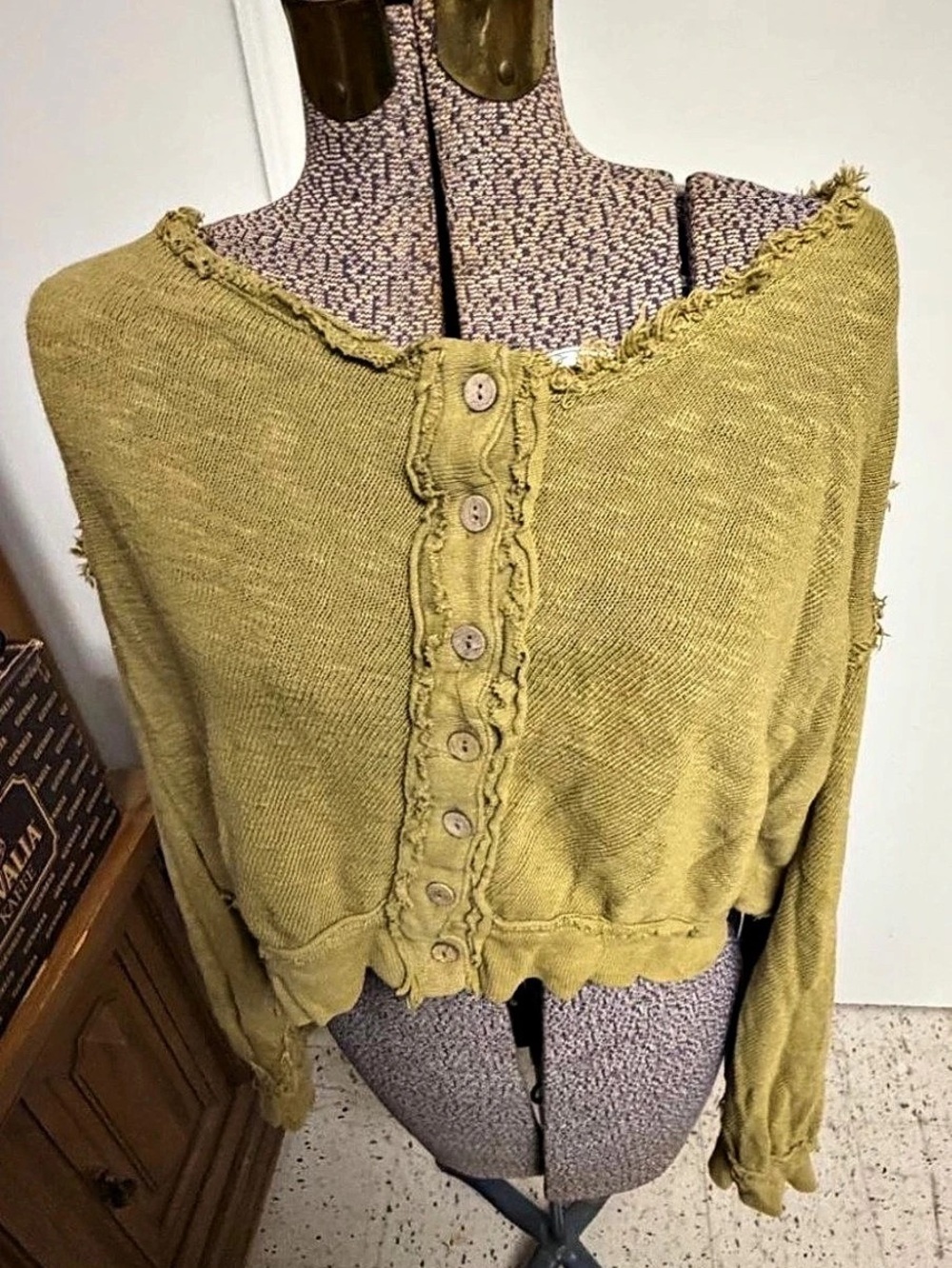 The Free Cropped Button Front Cardigan in Yellow XL NWT